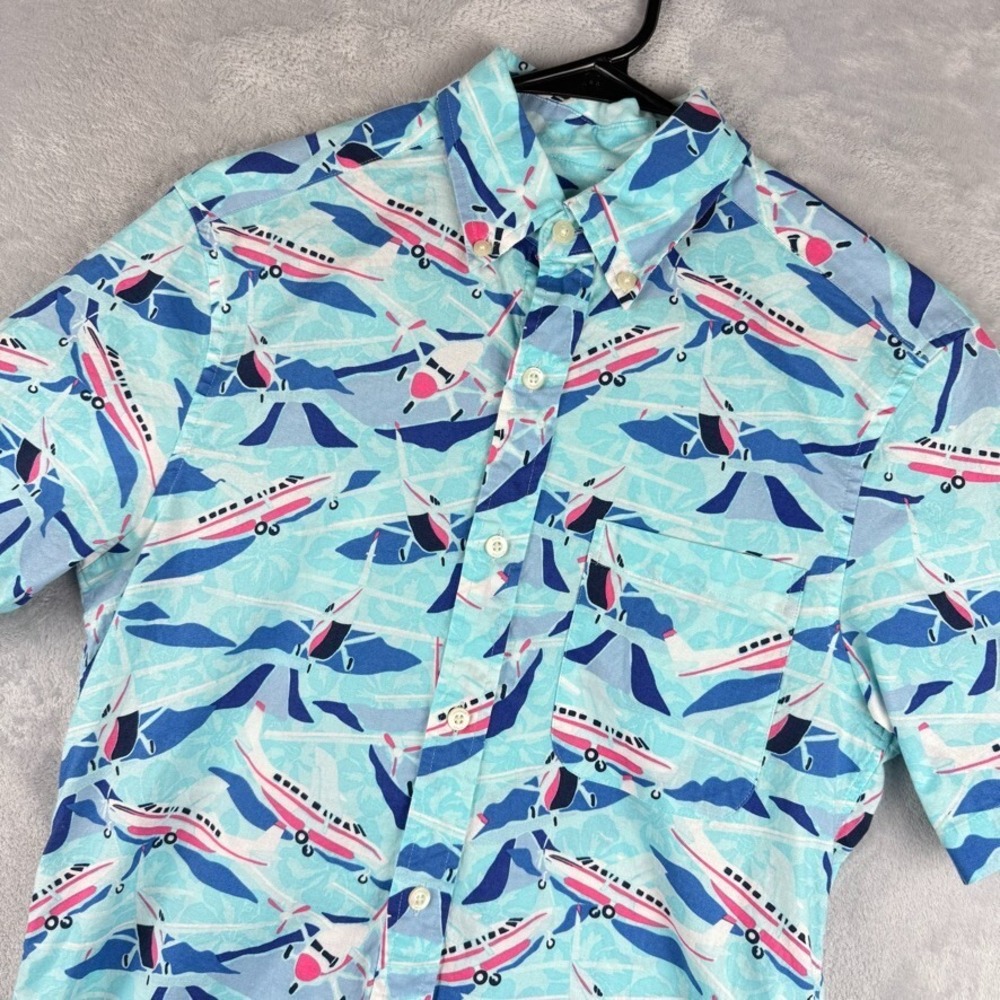 Vineyard Vines Shirt Mens XS All Over Print Planes Short Sleeve Button Blue